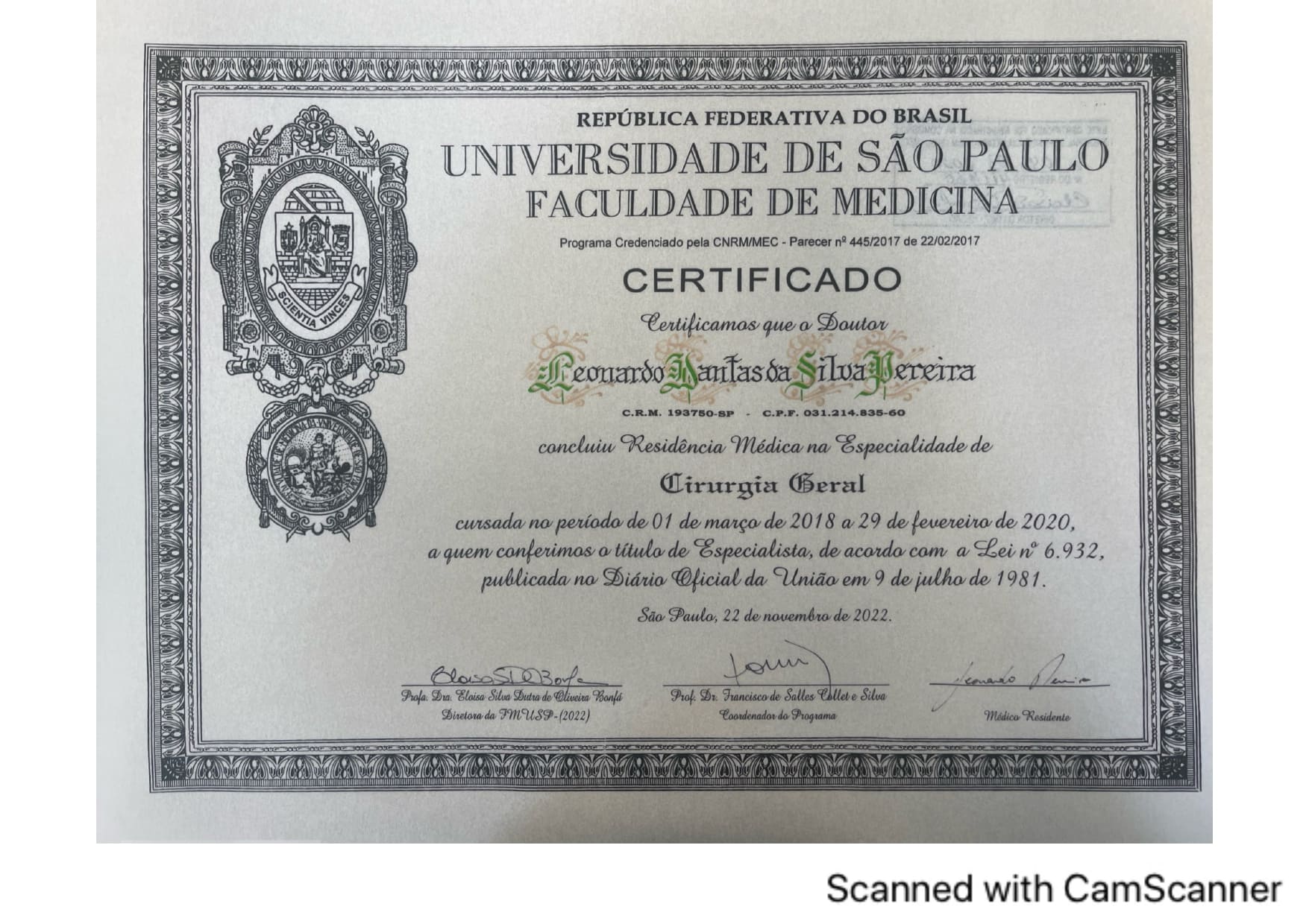 Diploma USP Leonardo Pereira